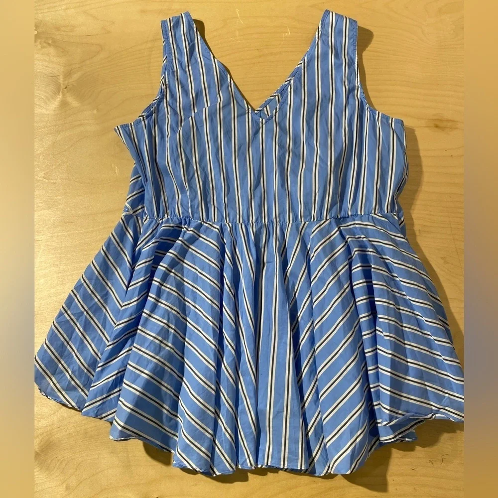 Lane Bryant Blue and White Striped Blouse with Floral Lace 18P (OS)